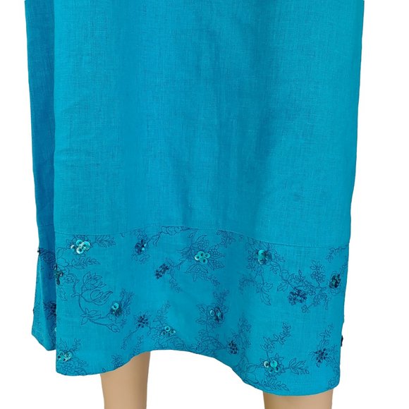 Vintage Sag Harbor Linen Dress Women's 6P Sleeveless Midi Blue Beads & Sequins - Picture 5 of 9